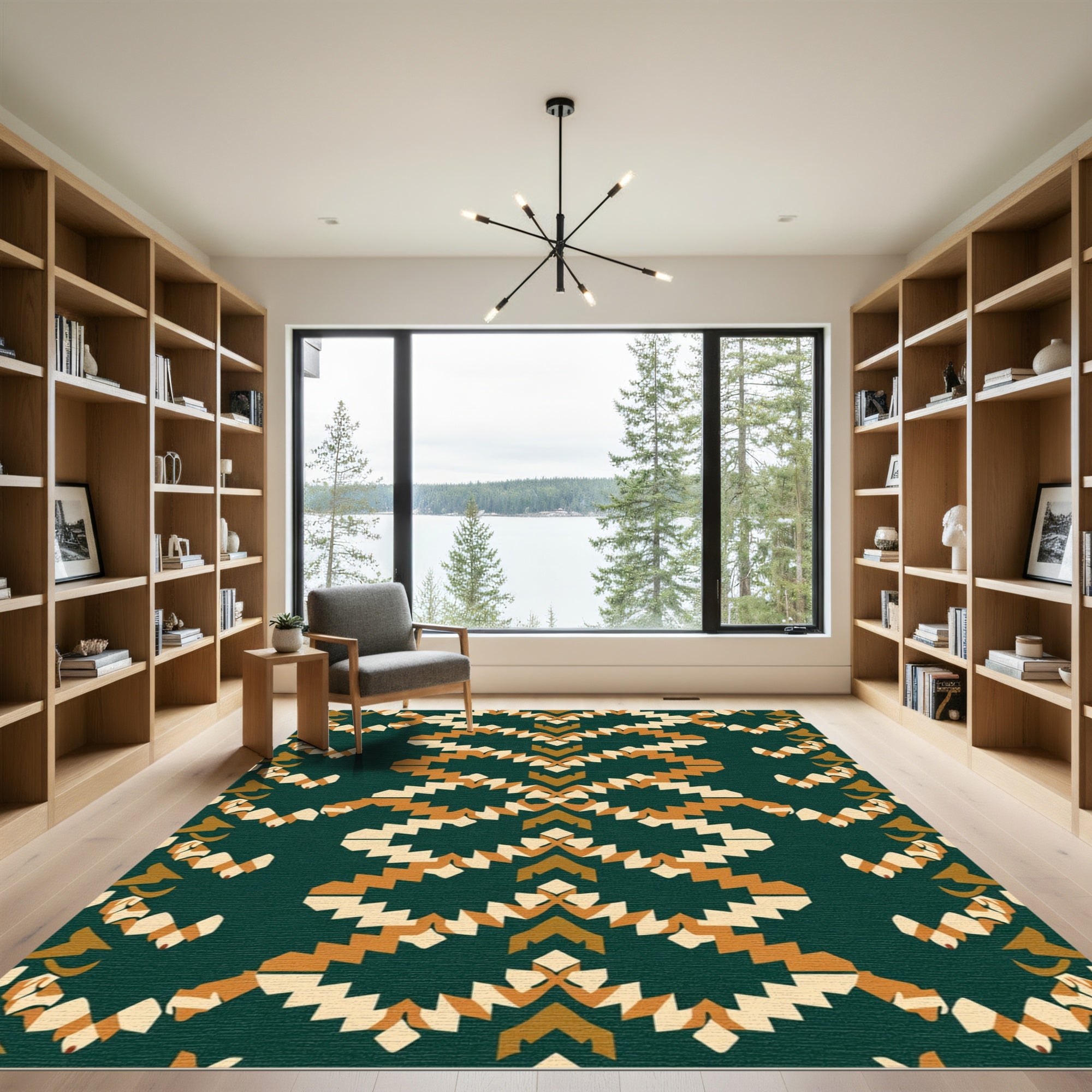 Emerald Geometric Sunburst Medallion Rug