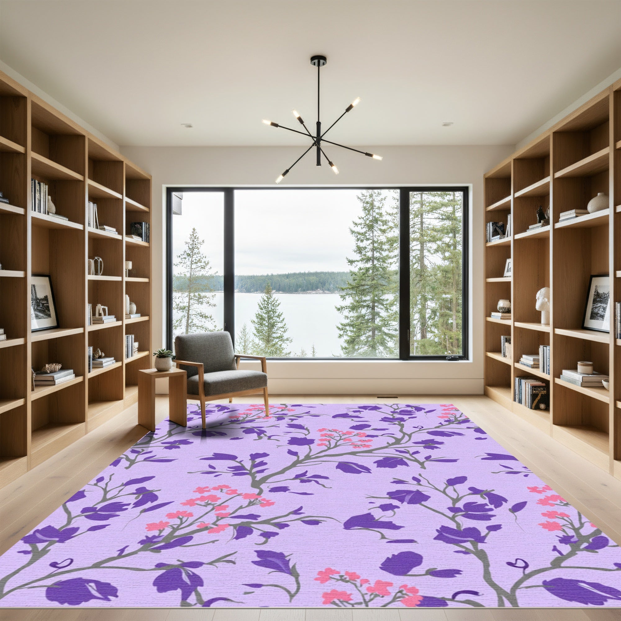 Violet Purple Flower Vine Branches Rug