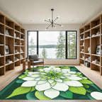 Verdant White Dahlia Mandala Rug