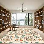 Cream and Orange Whimsical Creature Floral Rug