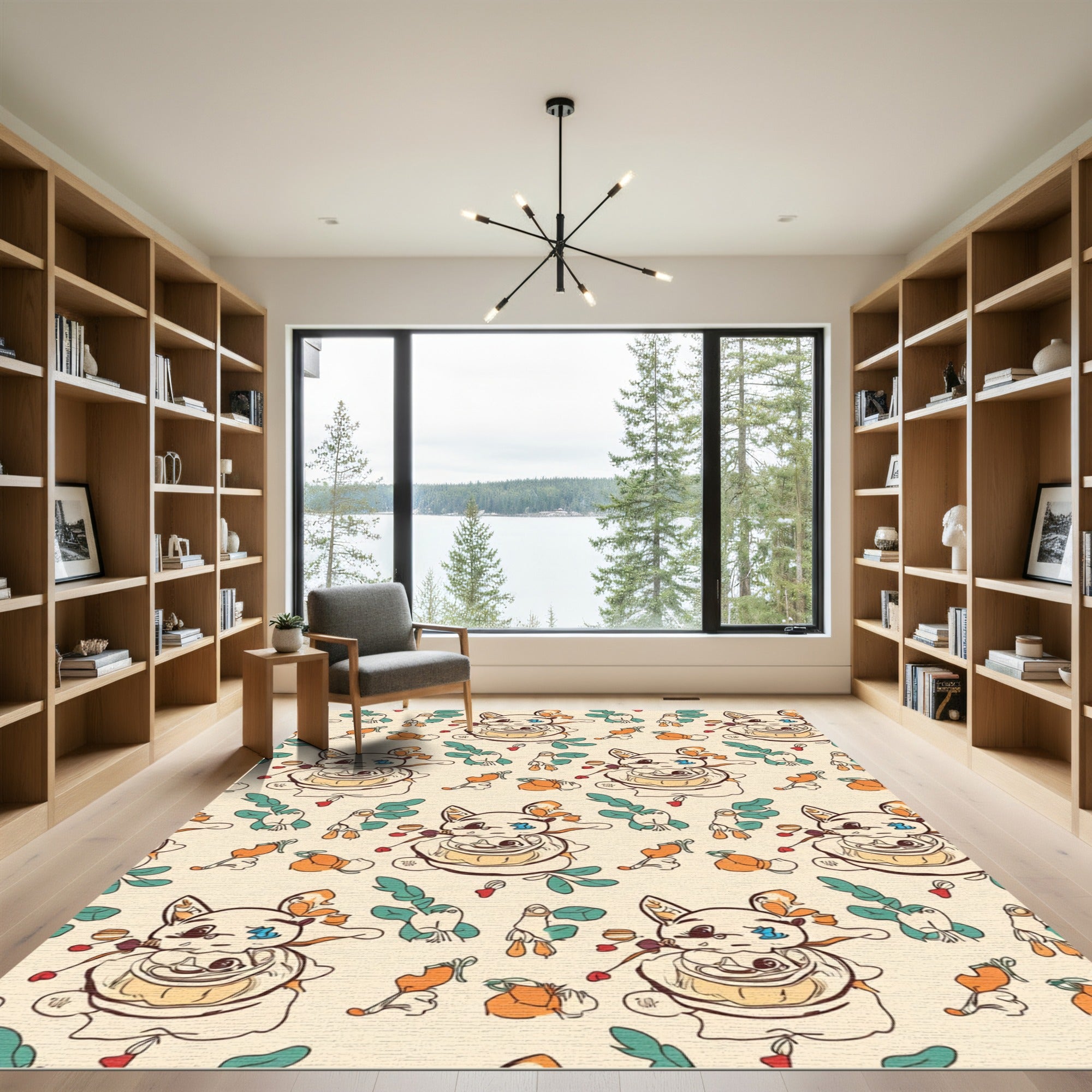 Cream and Orange Whimsical Creature Floral Rug