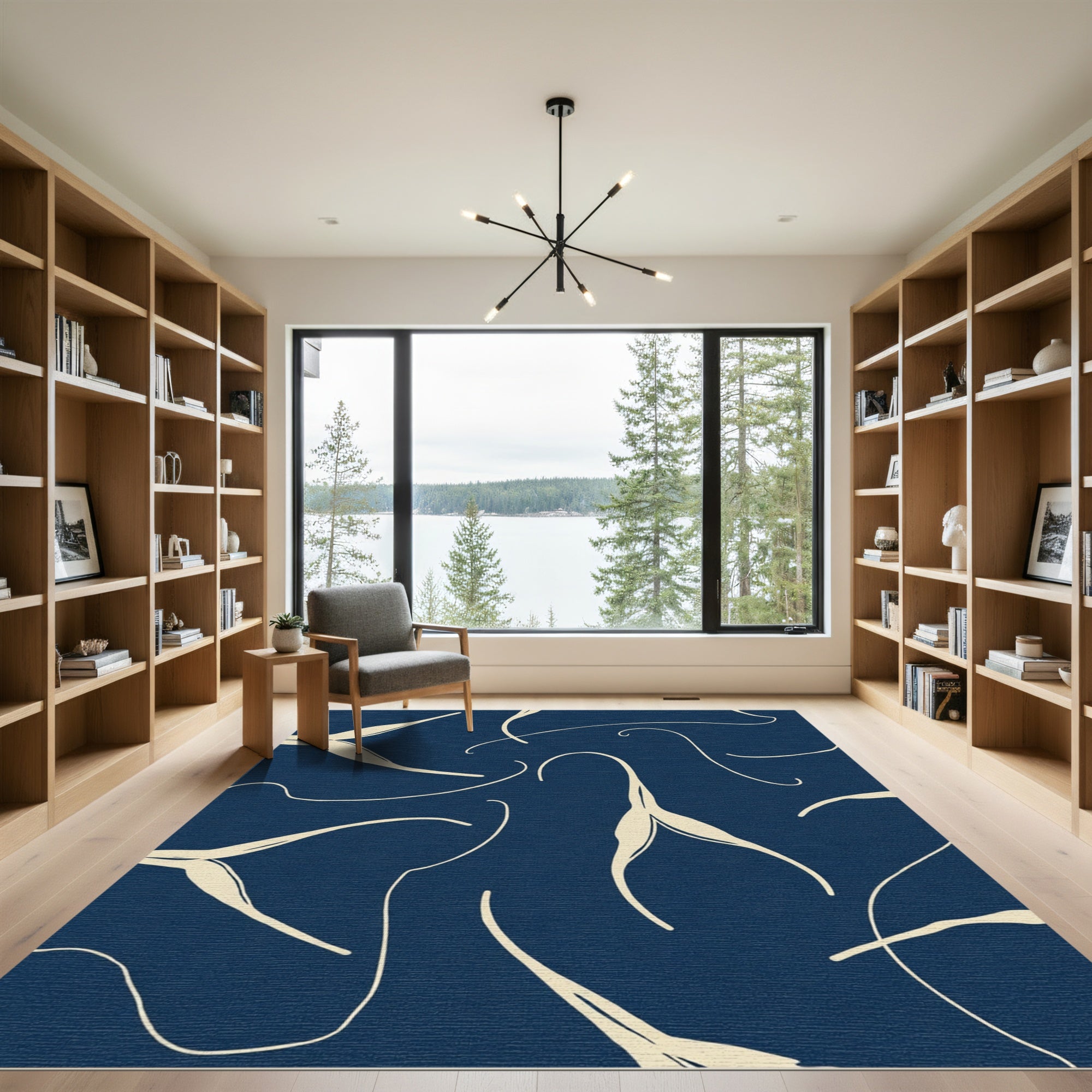 Navy Blue Abstract Organic Swirl Rug