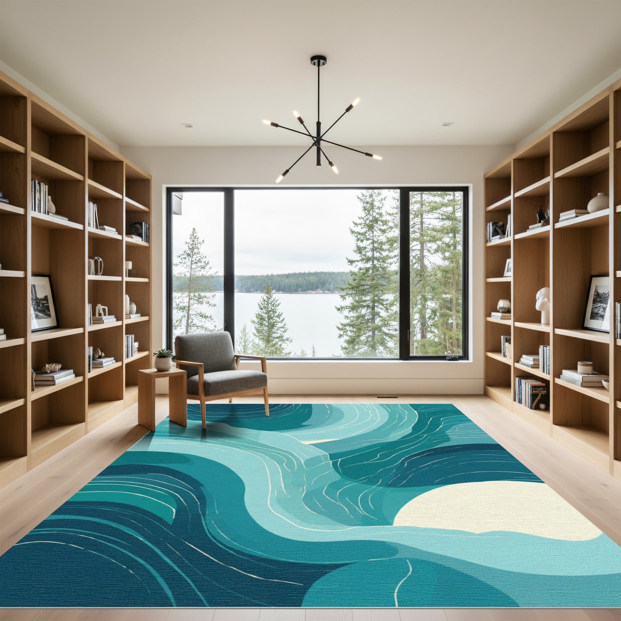Teal Swirl Abstract Ocean Wave Rug