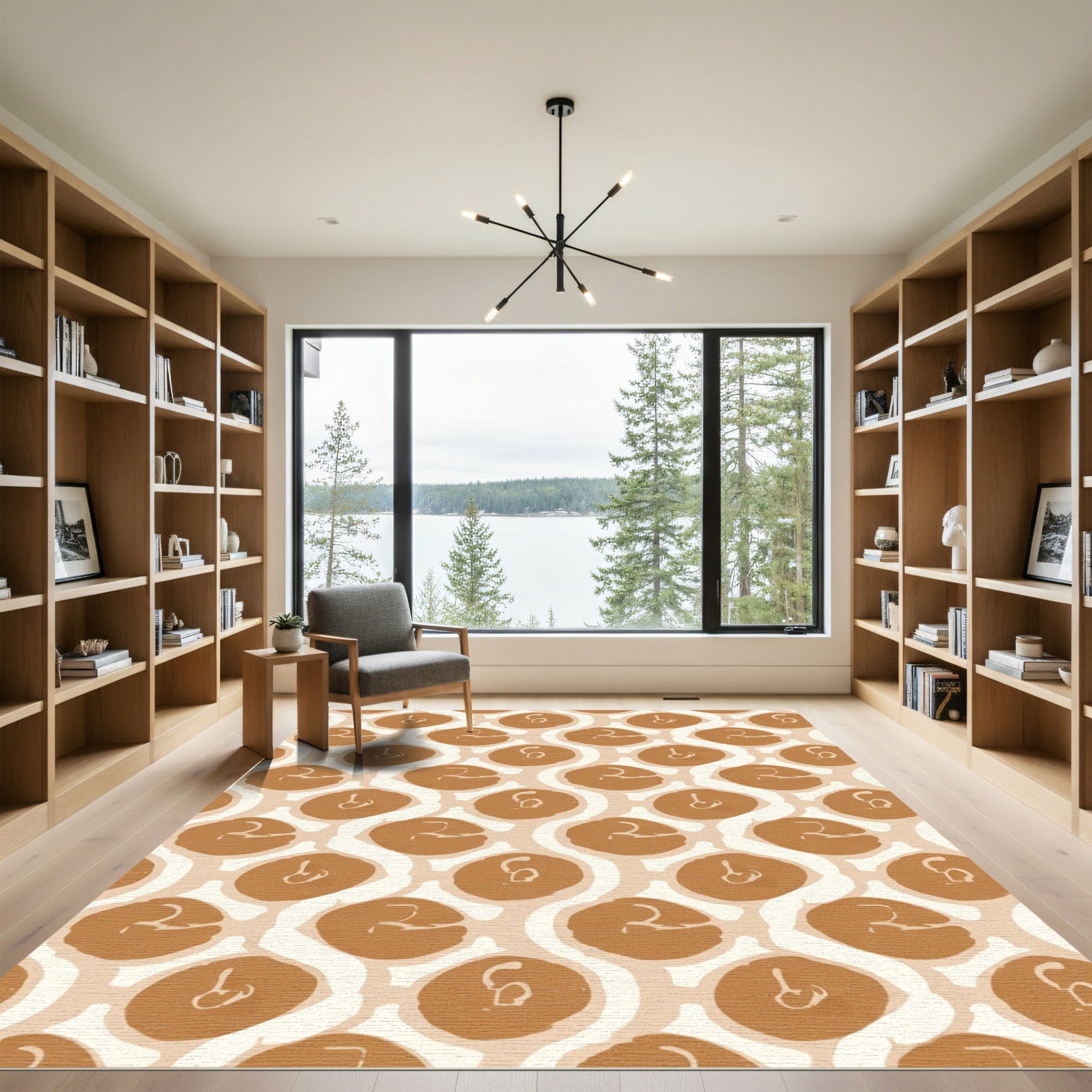 Amber White Abstract Organic Circles Rug