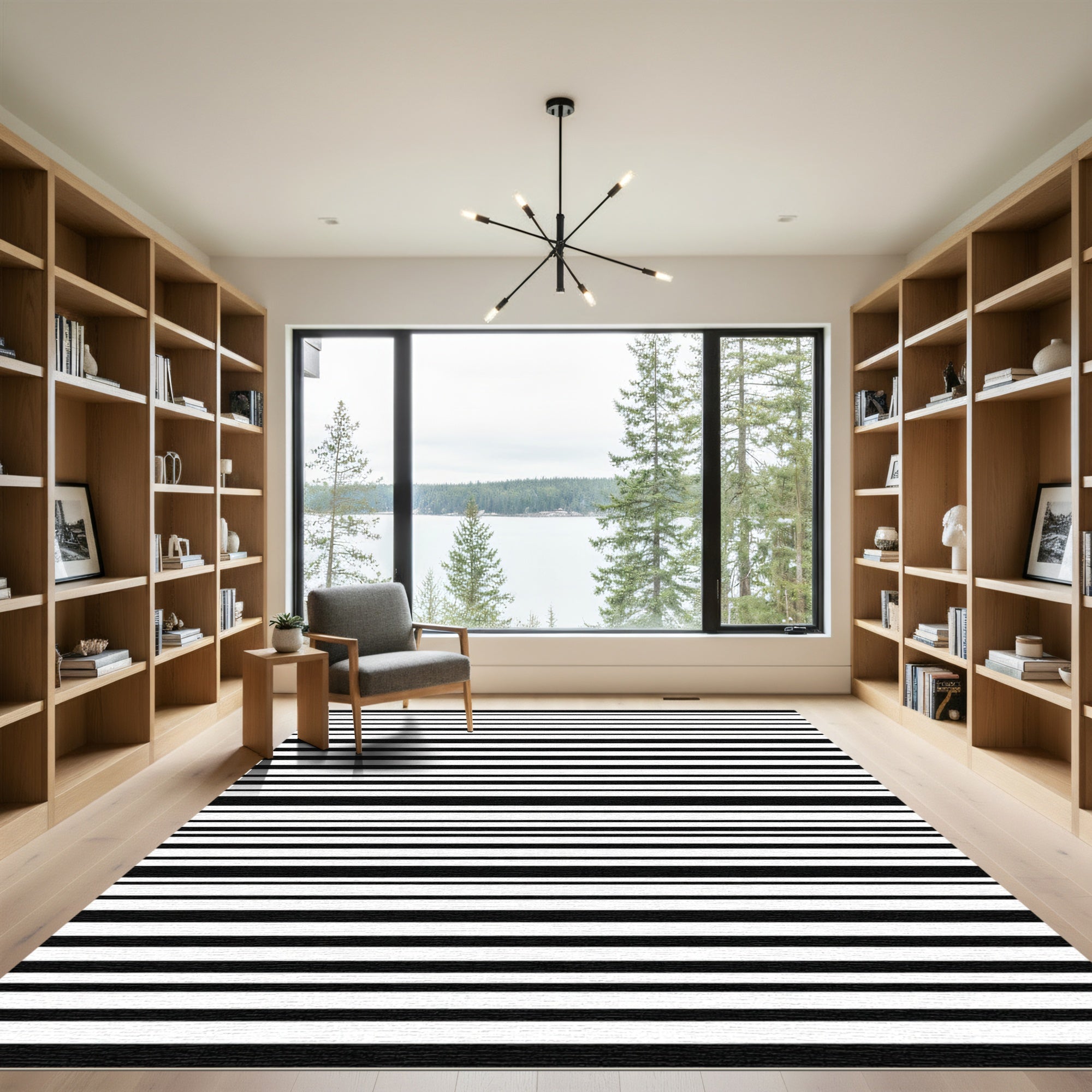 Bold Black White Striped Arrangement Rug