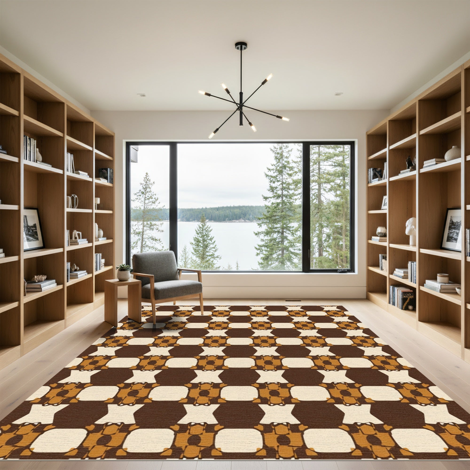 Retro Chocolate Cream Layered Squares Rug