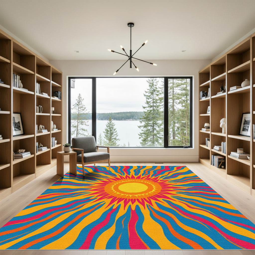 Radiant Psychedelic Sunburst Rays Rug