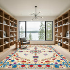 Vibrant Floral Medallion With Blue Border Rug