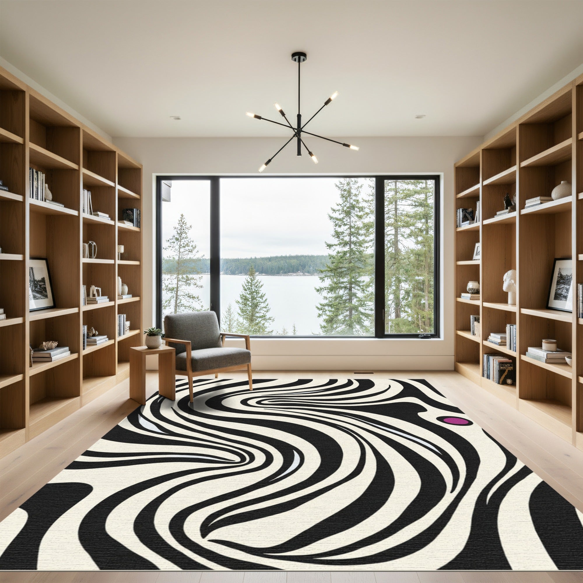 Cream and Black Wavy Zebra Stripe Rug