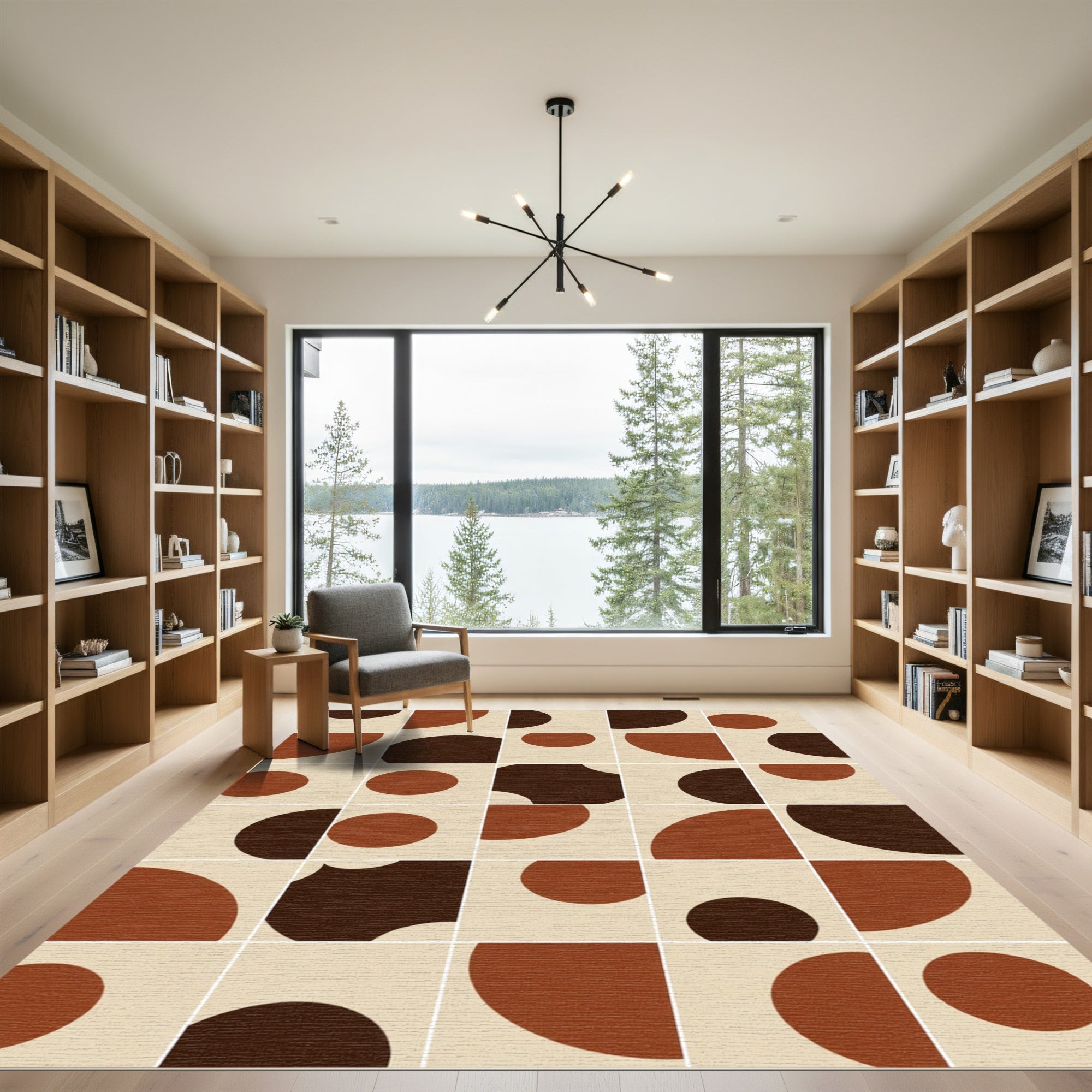 Earthy Tone Abstract Circle Composition Rug