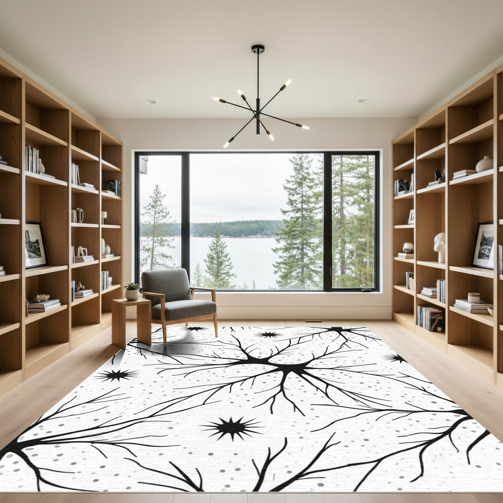 Black Neurons White Dot Starburst Rug