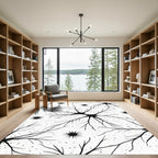 Black Neurons White Dot Starburst Rug