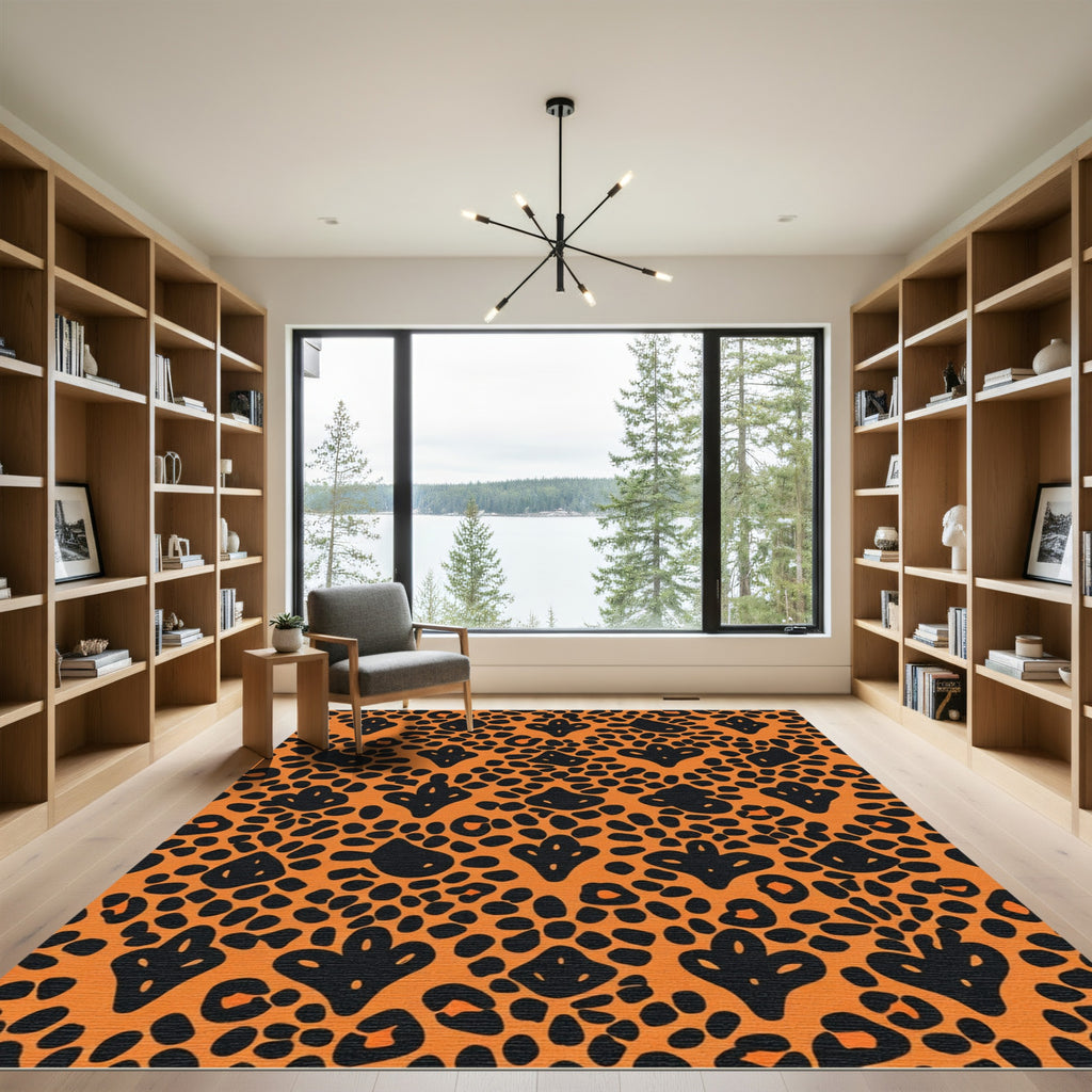 Black Cheetah Orange Leaf Medallion Rug