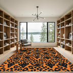 Black Cheetah Orange Leaf Medallion Rug