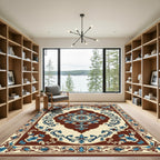 Classic Blue Floral Ivory Medallion Rug