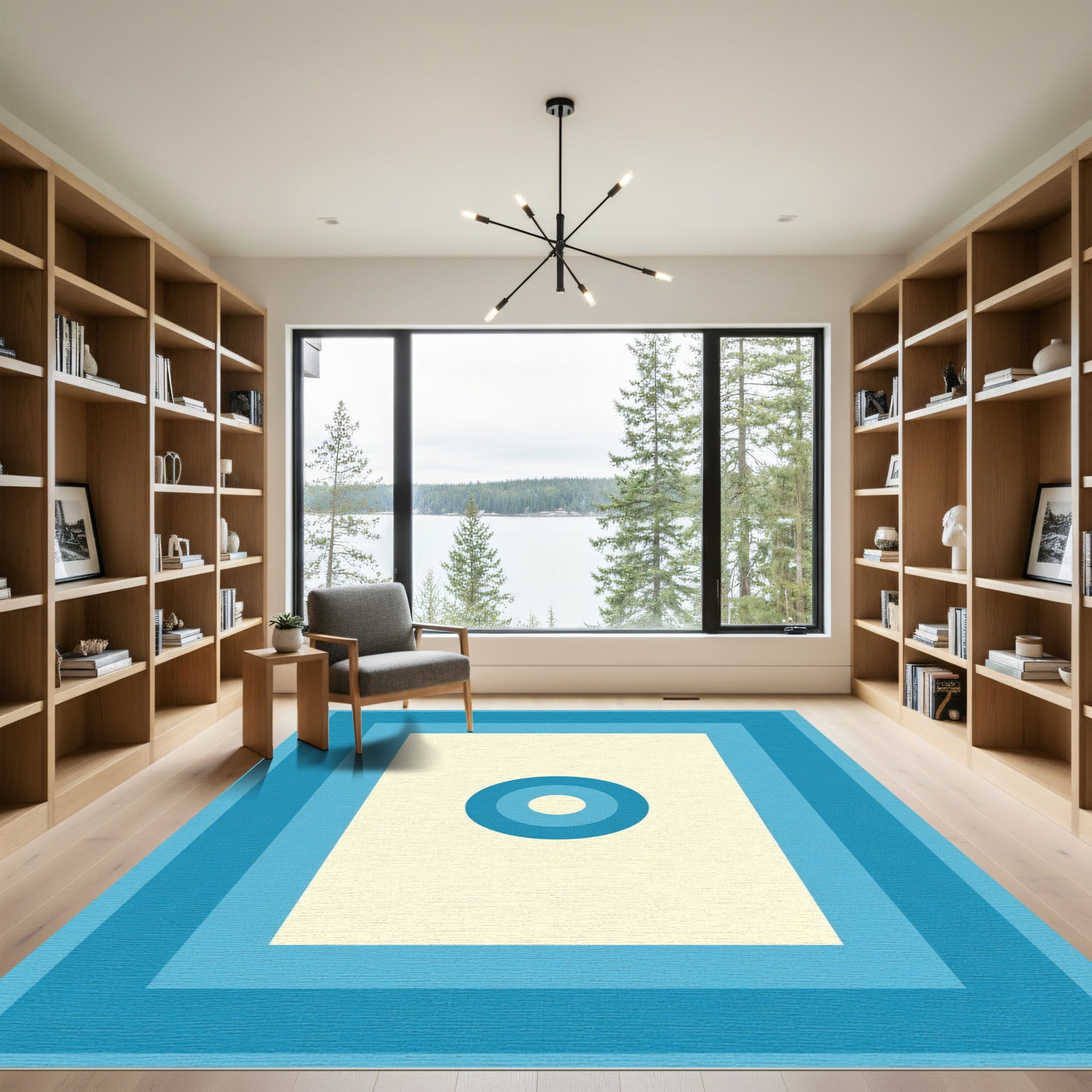 Retro Blue Concentric Circles Rug