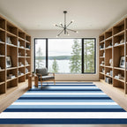 Navy Blue Light Blue White Stripes Rug