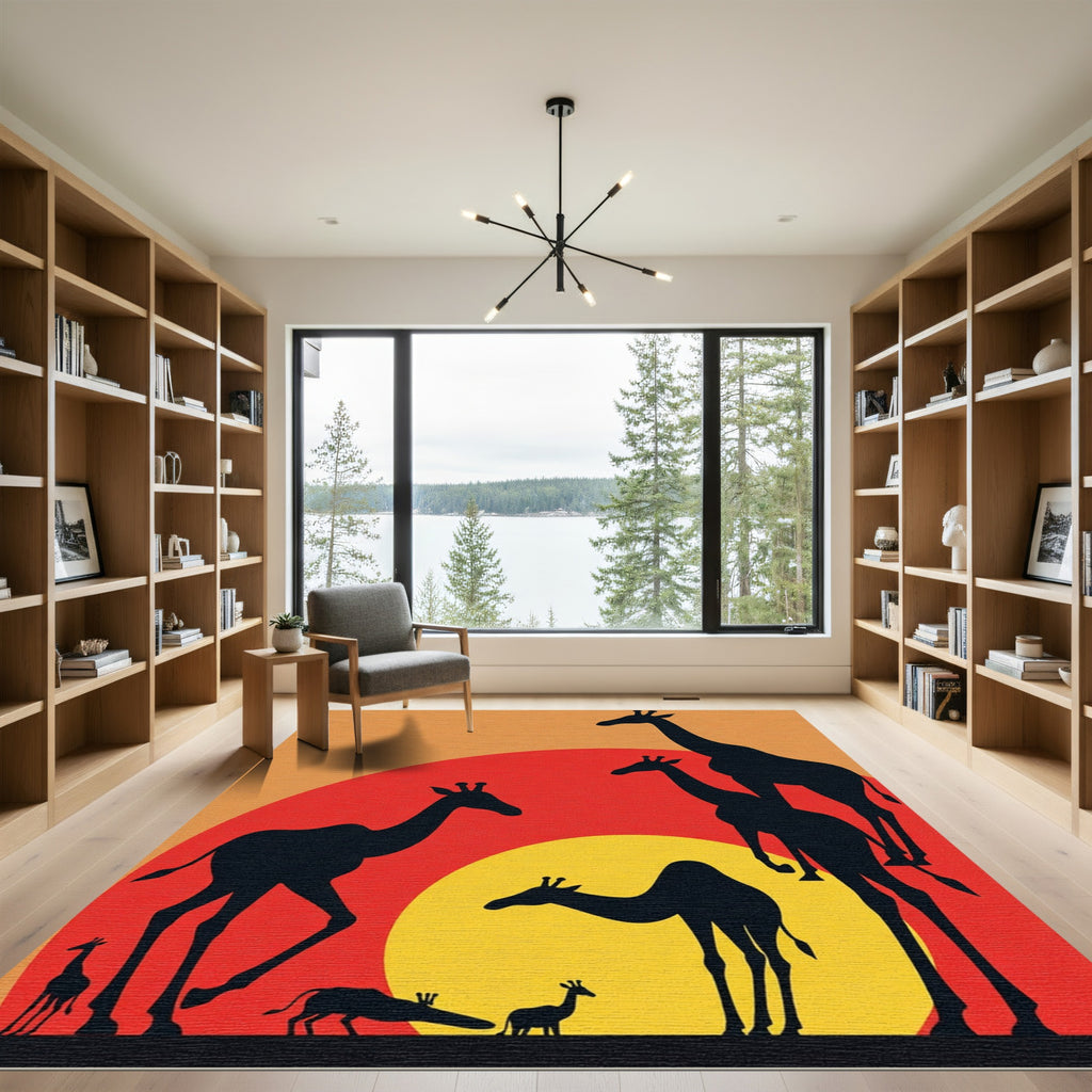 Sunset Giraffe Herd Silhouette Rug