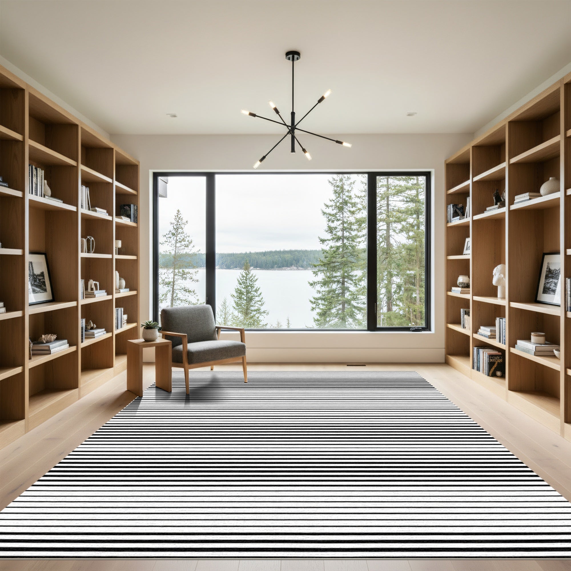 Modern Black White Striped Horizon Rug