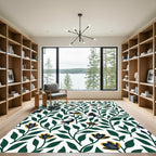 Dark Blue Yellow Floral Bird Harmony Rug