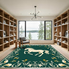Cream Unicorn Green Floral Border Rug