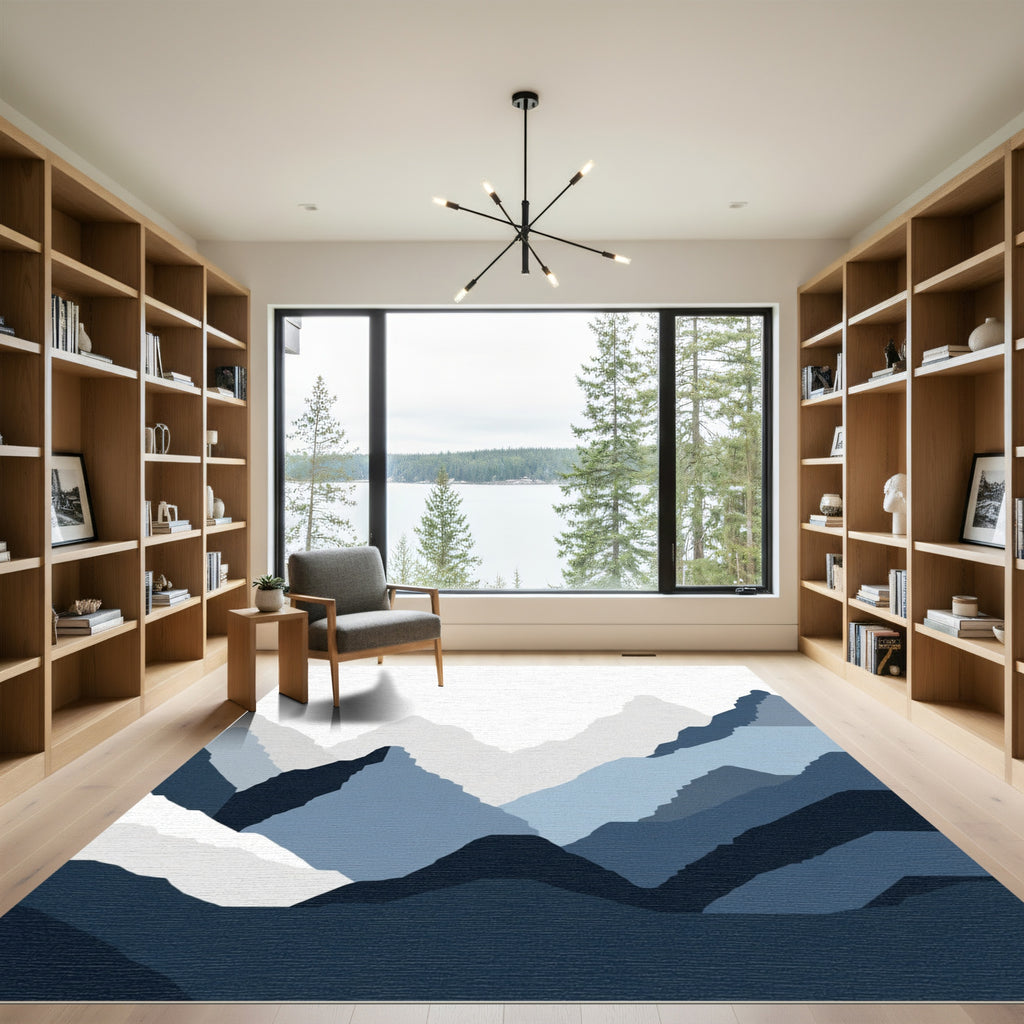Serene Blue Mountain Landscape Collection Rug