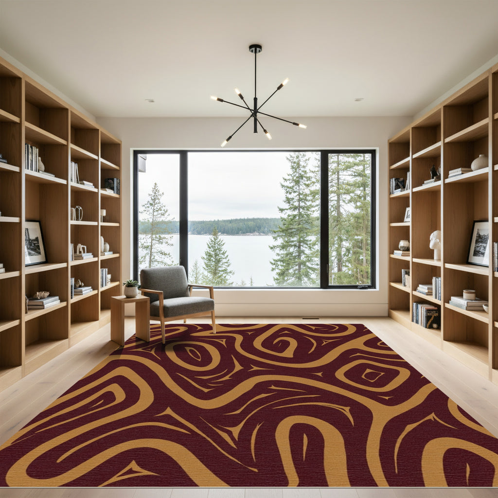 Rich Brown Abstract Swirl Flow Rug