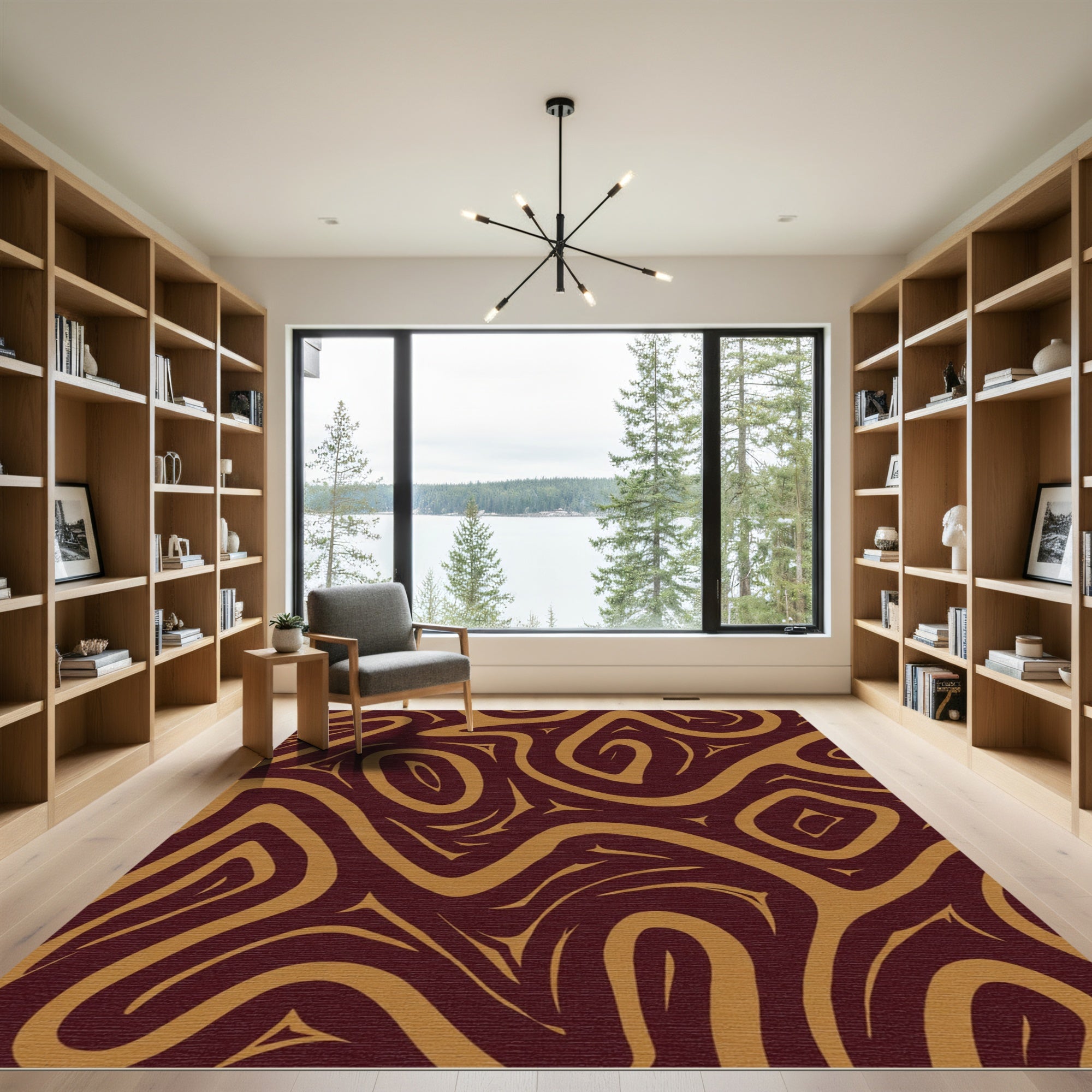 Rich Brown Abstract Swirl Flow Rug