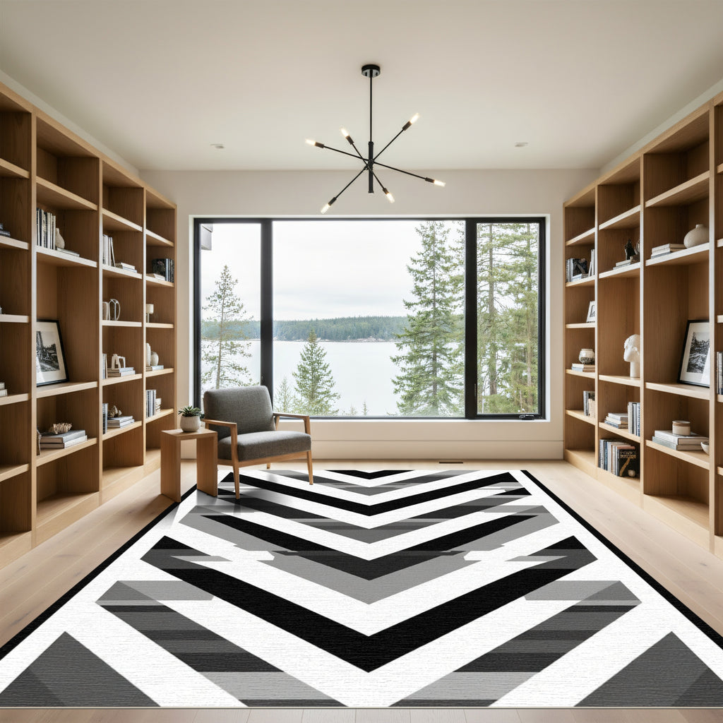 Monochromatic Chevron Geometric Overlay Rug