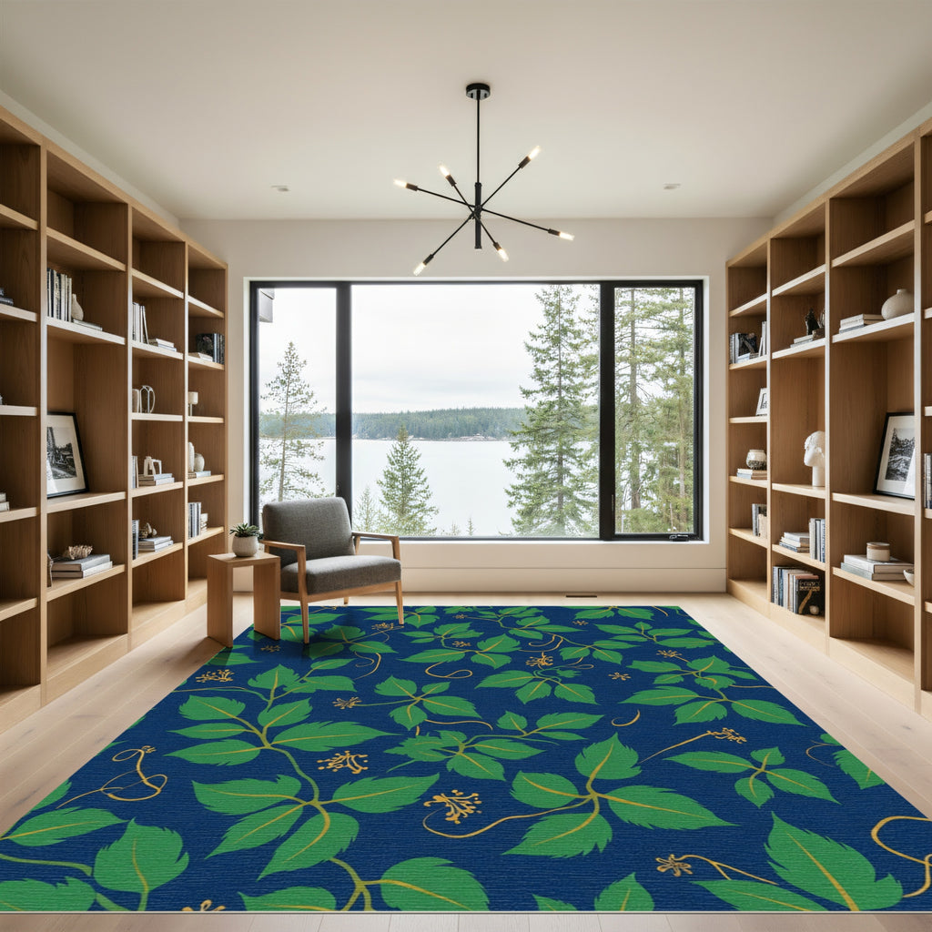 Deep Blue Lush Green Vine Rug