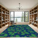 Deep Blue Lush Green Vine Rug