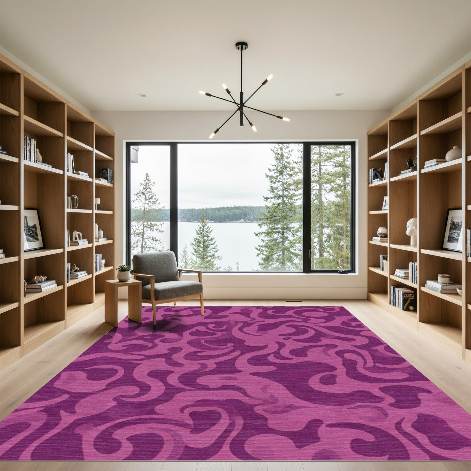 Deep Plum Swirling Organic Abstract Rug