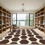 Geometric Hexagon Pattern Brown Cream Rug