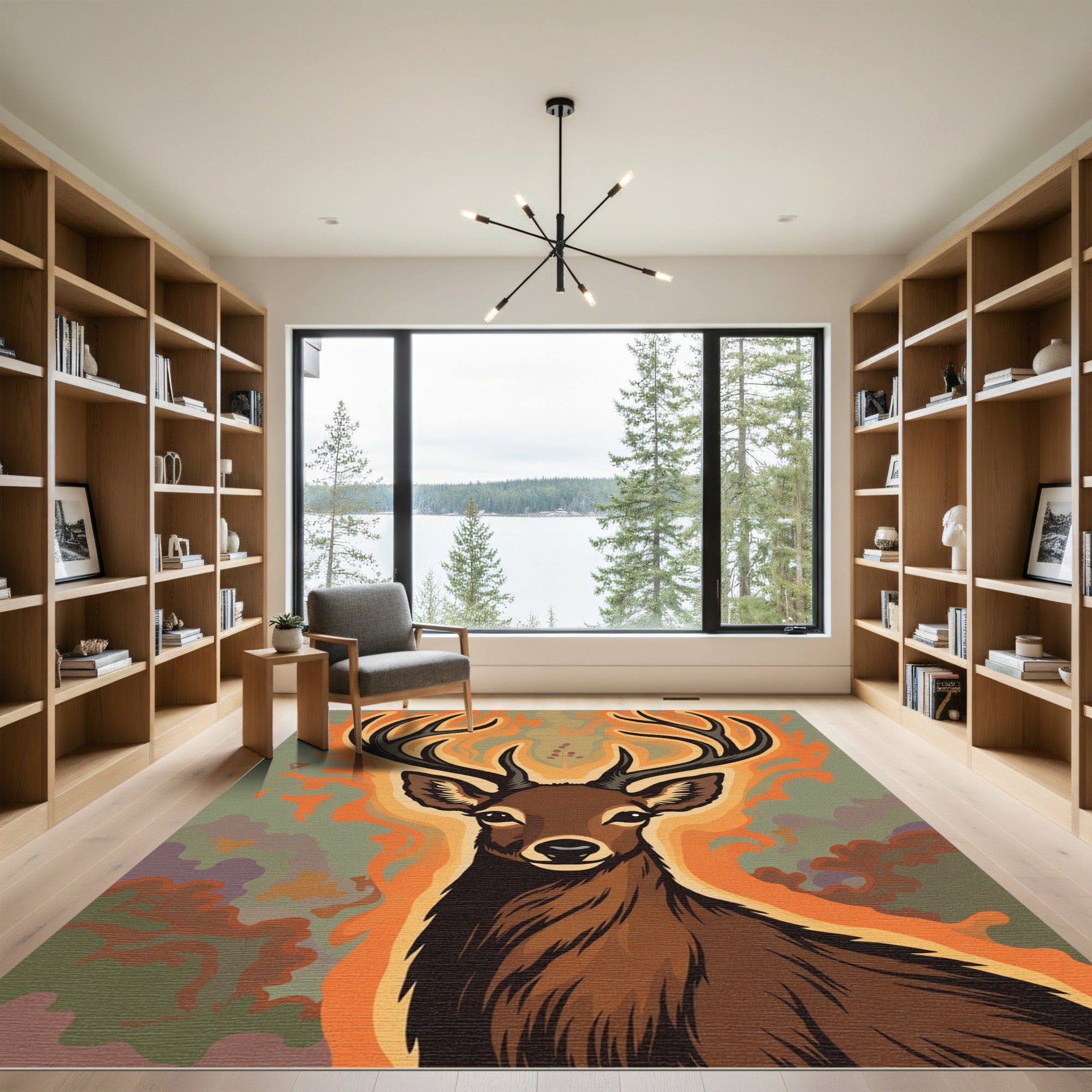 Fiery Majestic Deer Aura Rug
