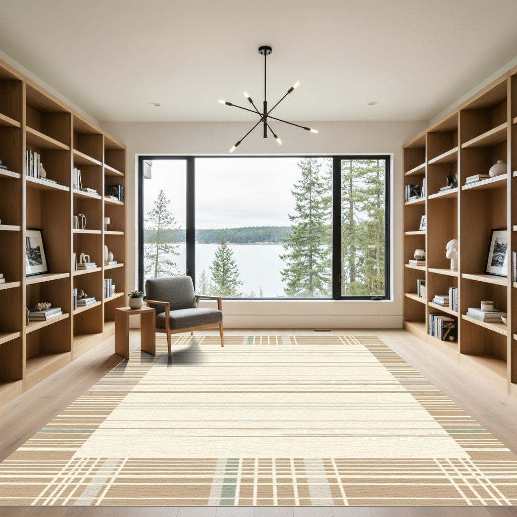 Neutral Tones Wide Striped Border Rug