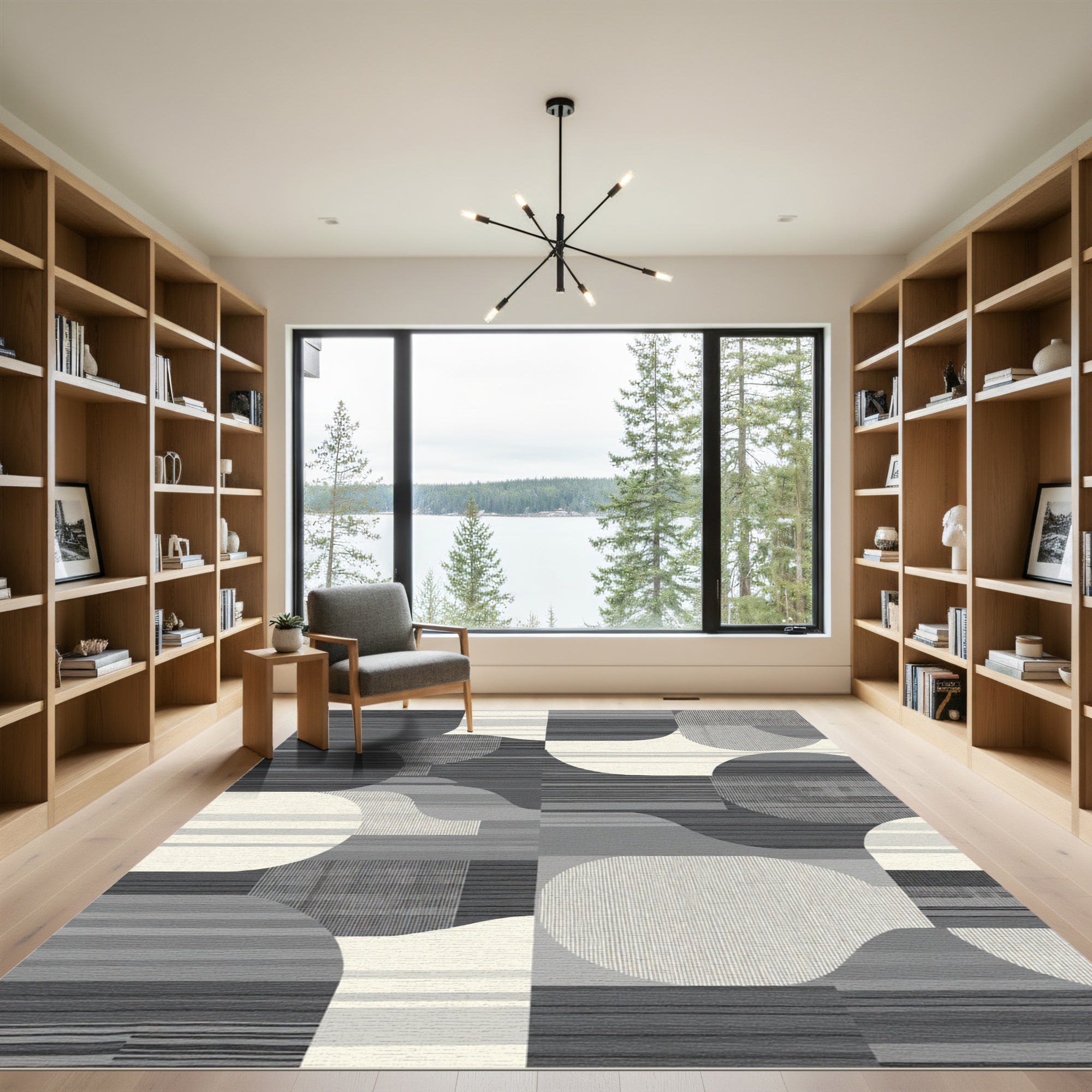 Midcentury Modern Gray Abstract Shapes Rug