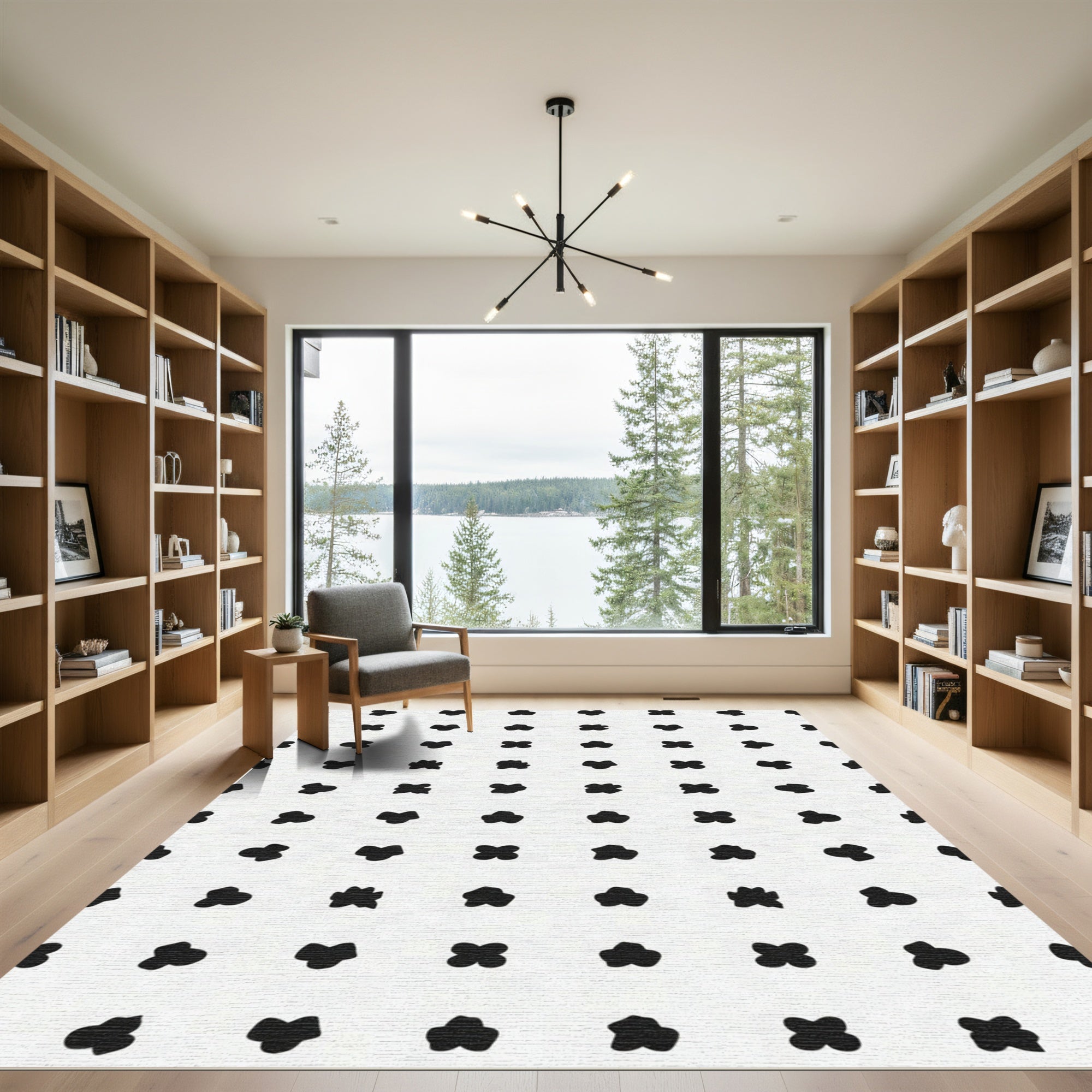 Black White Abstract Blossom Rug