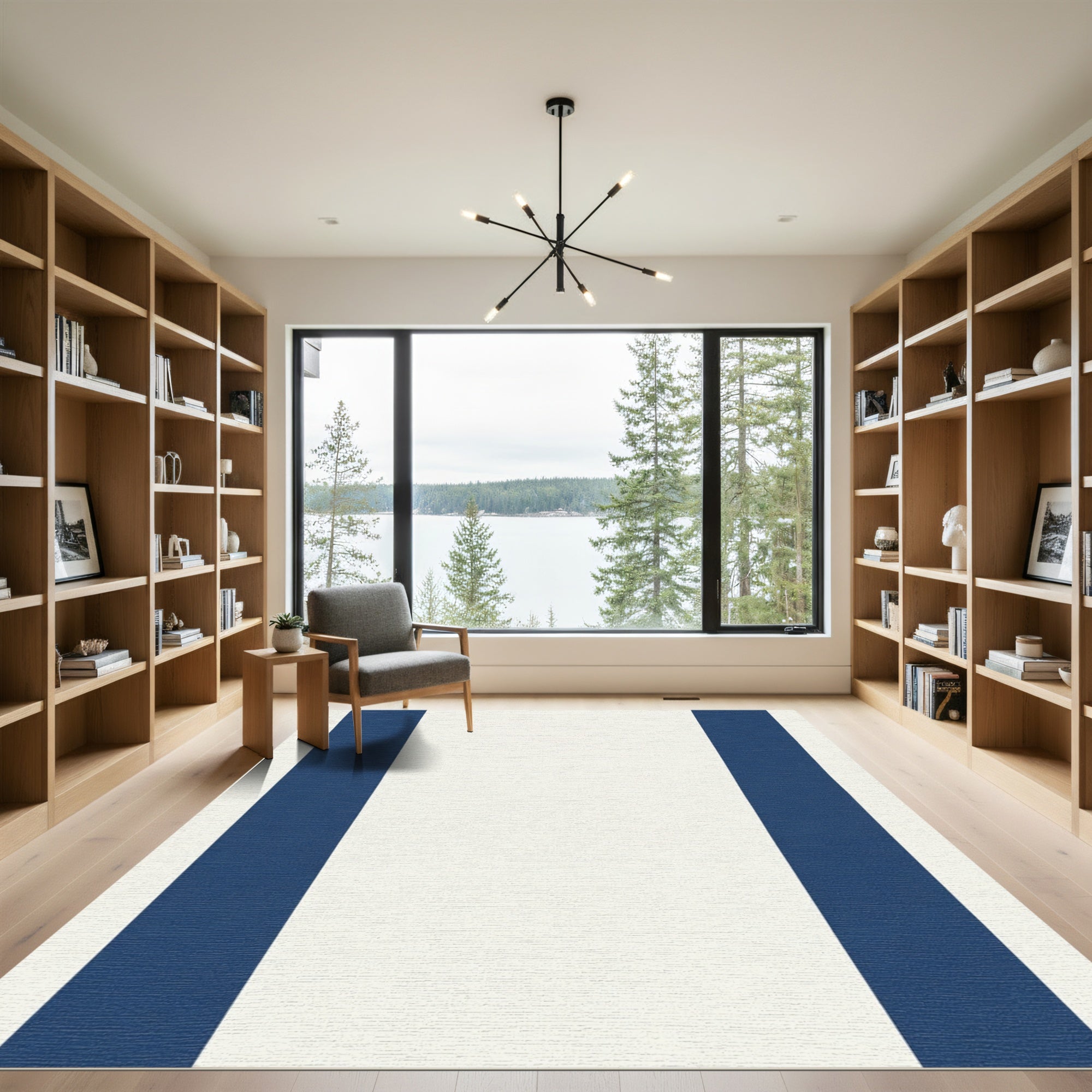 Navy Cream Vertical Stripe Rug