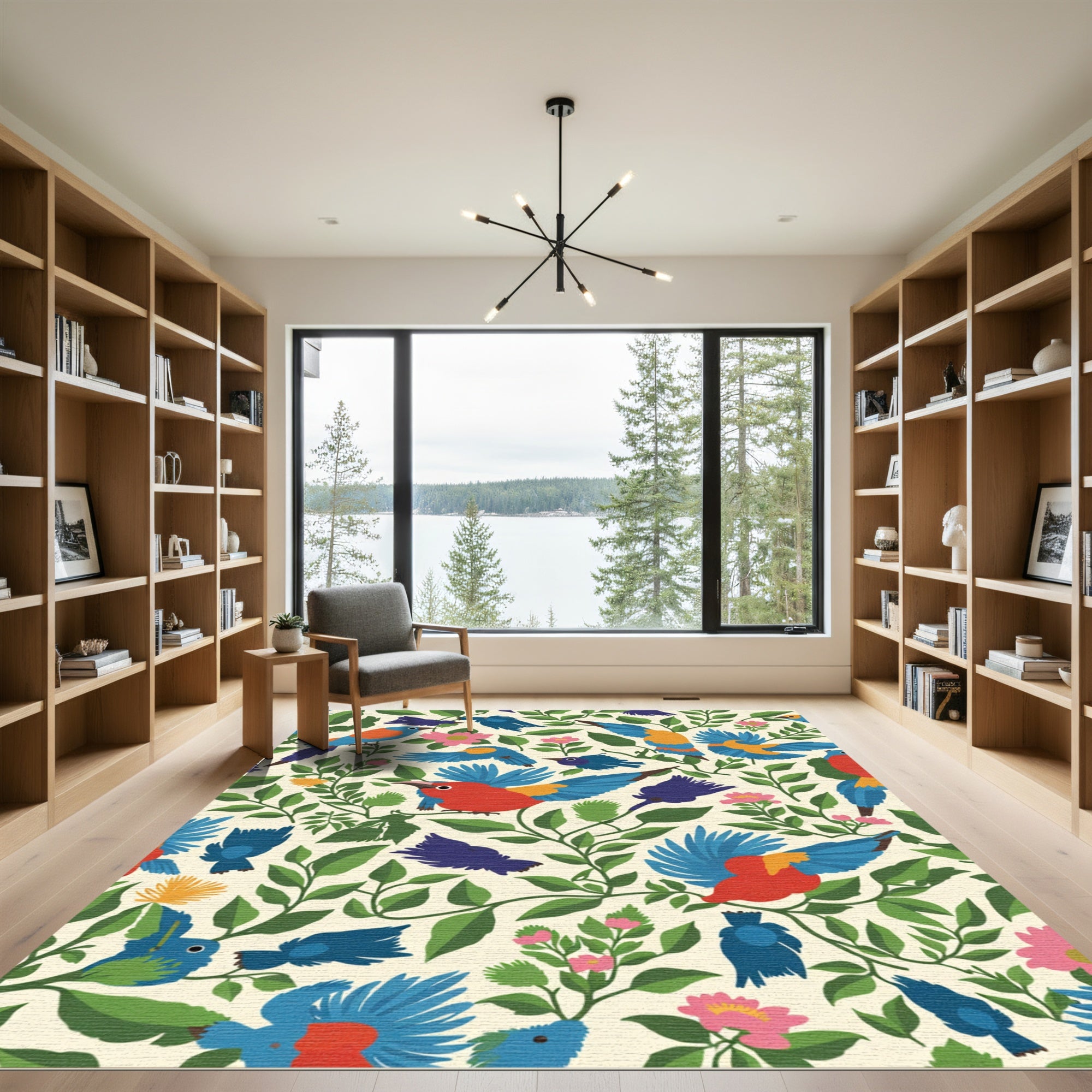 Whimsical Multi-Colored Aviary Garden Rug