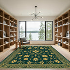 Deep Teal Gold Floral Scrollwork Rug