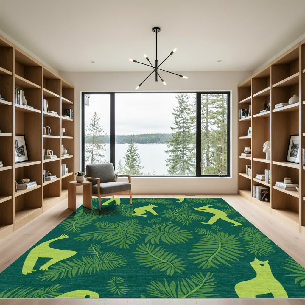 Lush Green Tropical Jungle Animals Rug