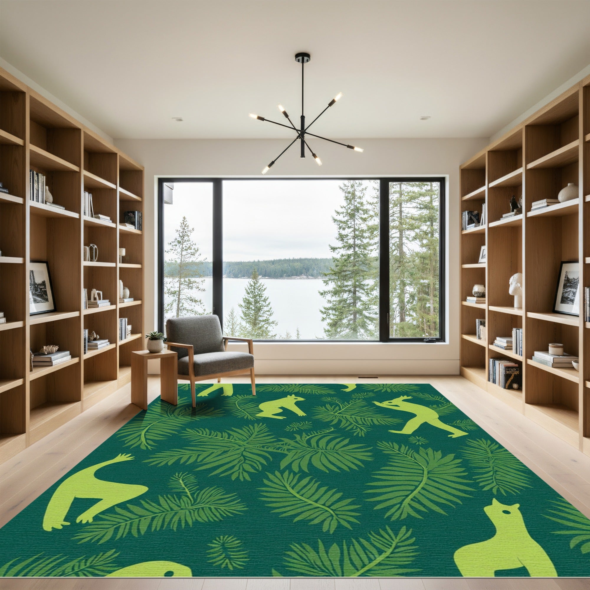 Lush Green Tropical Jungle Animals Rug
