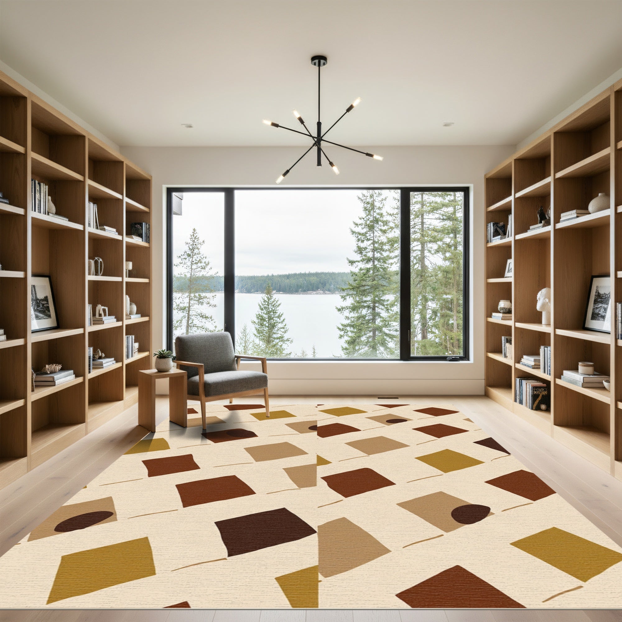 Earthy Brown Ochre Woven Squares Rug