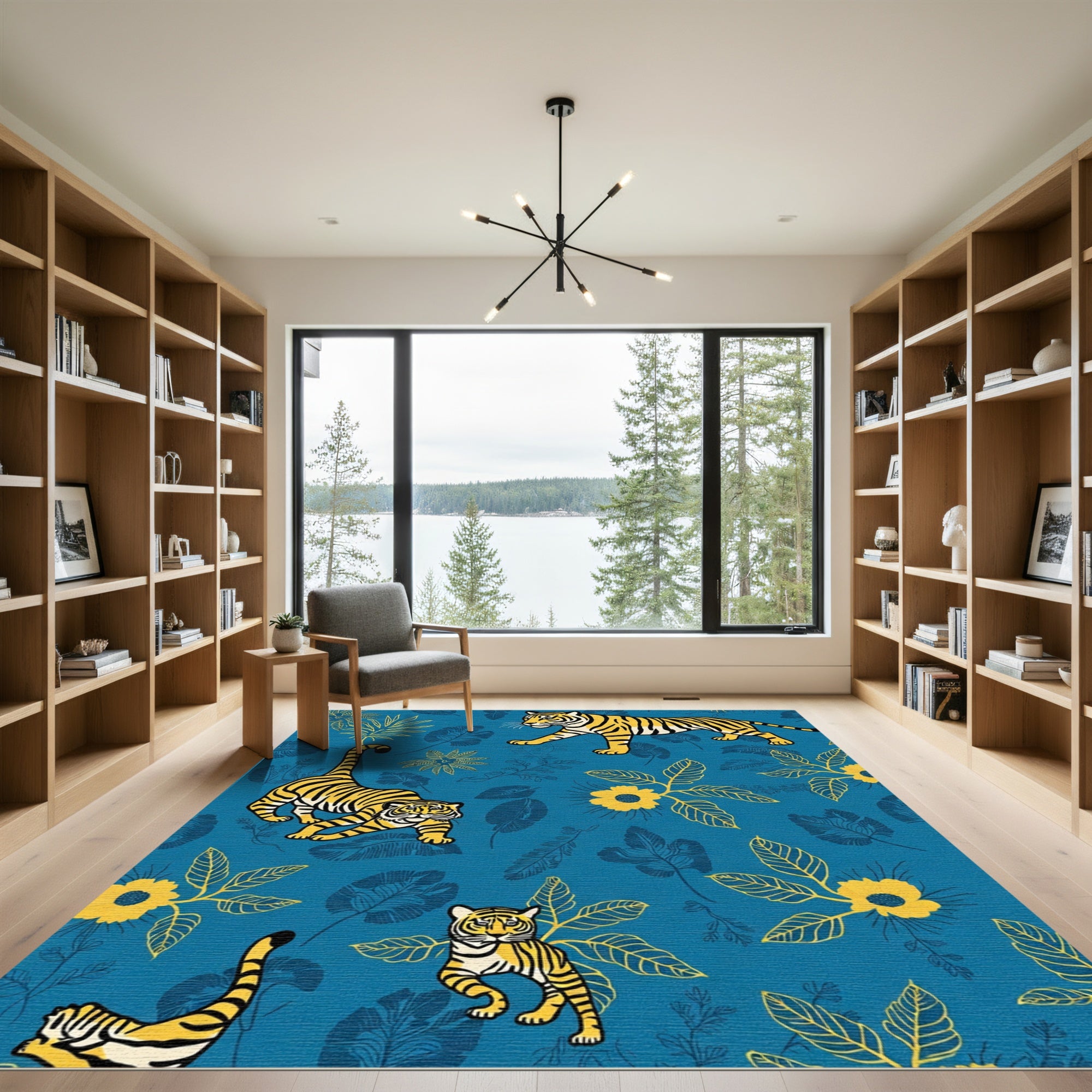 Radiant Yellow Tiger Jungle Foliage Rug