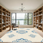 Blue Floral Mandala Cream Background Rug