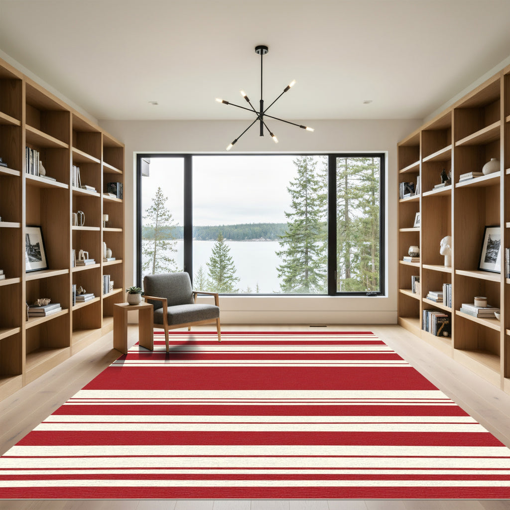Bold Red Cream Striped Rug