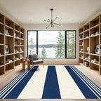 Navy Cream Wide Stripe Rug