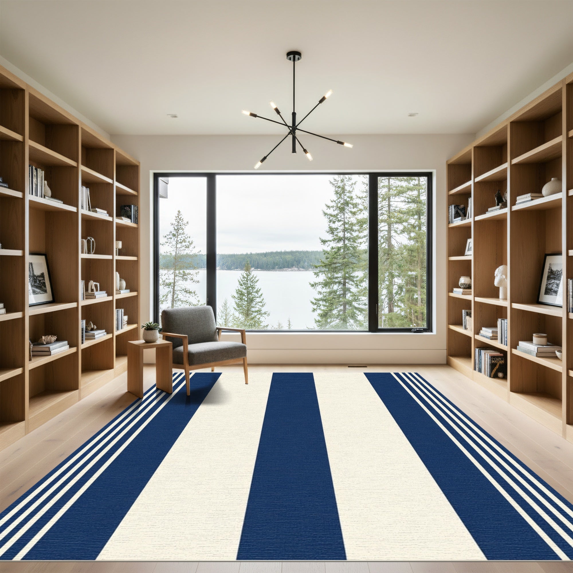 Navy Cream Wide Stripe Rug