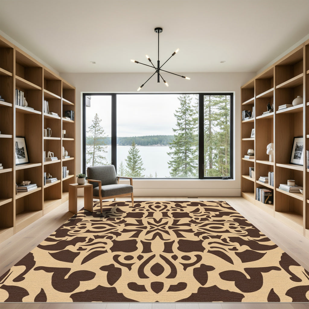 Brown Beige Abstract Ornate Medallion Rug