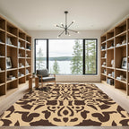 Brown Beige Abstract Ornate Medallion Rug